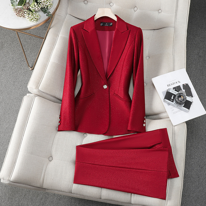 Women'S Red Formal Wear - Damski elegancki garnitur biurowy, dwuczęściowy, różowy,