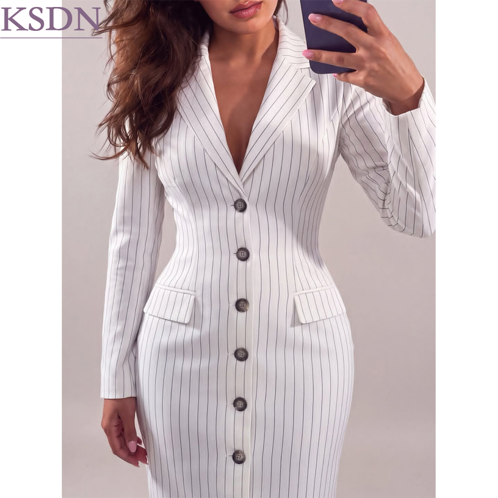 Womens Blazer - Luksusowa damska marynarka maxi w białe
